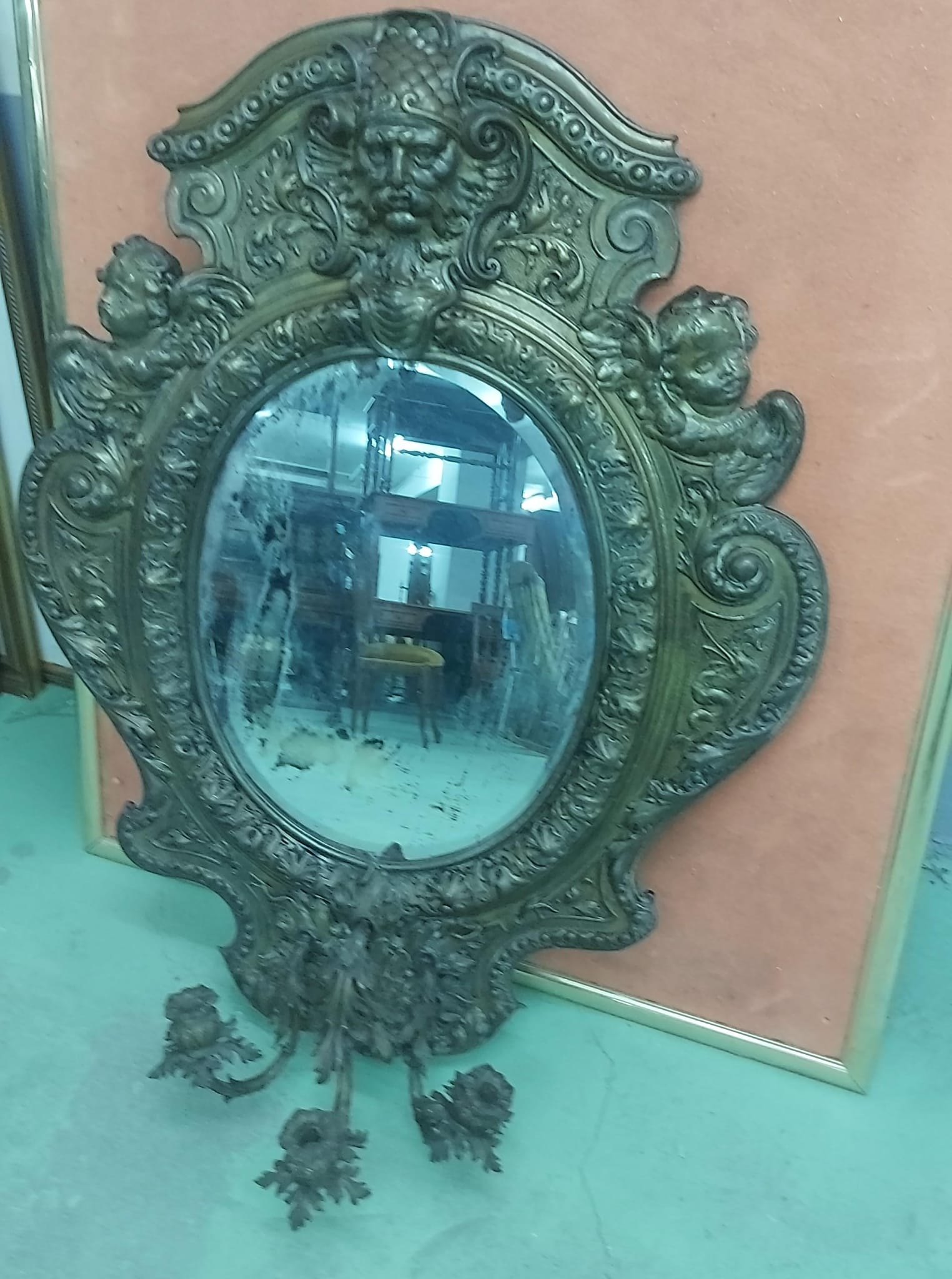 Gran Espejo Antiguo De Bronce