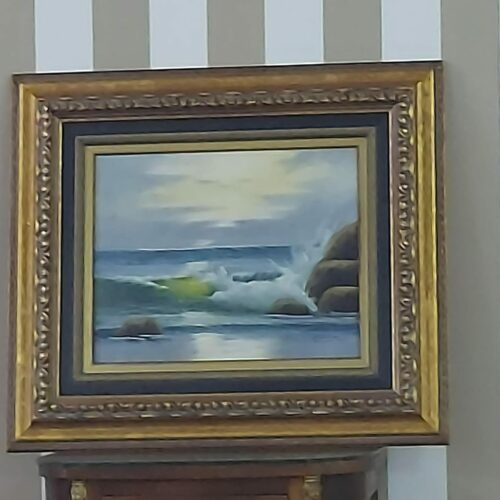 Óleo sobre lienzo paisaje marino con marco